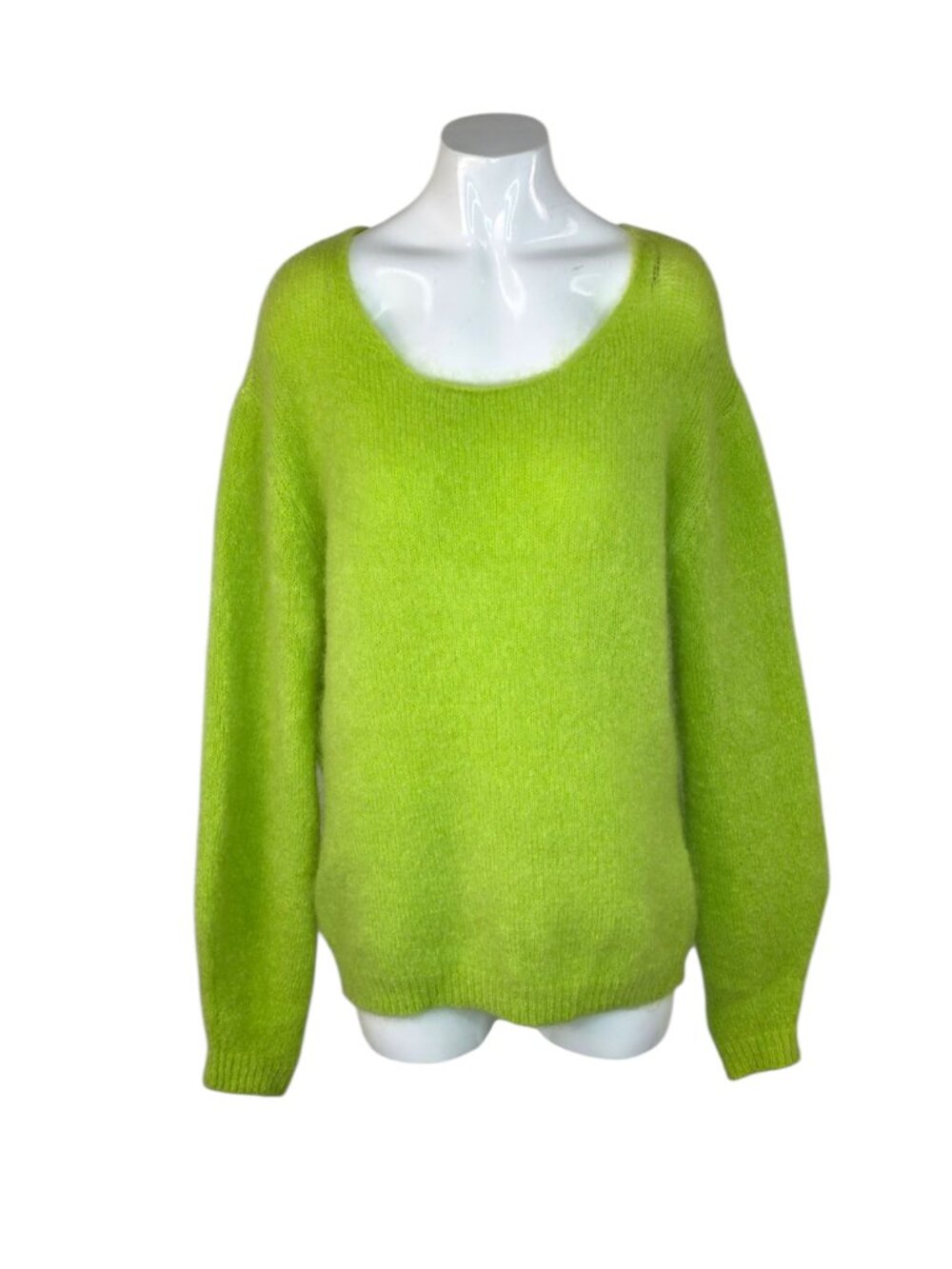 Betta Italy Wool, Mohair Long Sleeve Scoop Neck Sweater, Green, Size Large